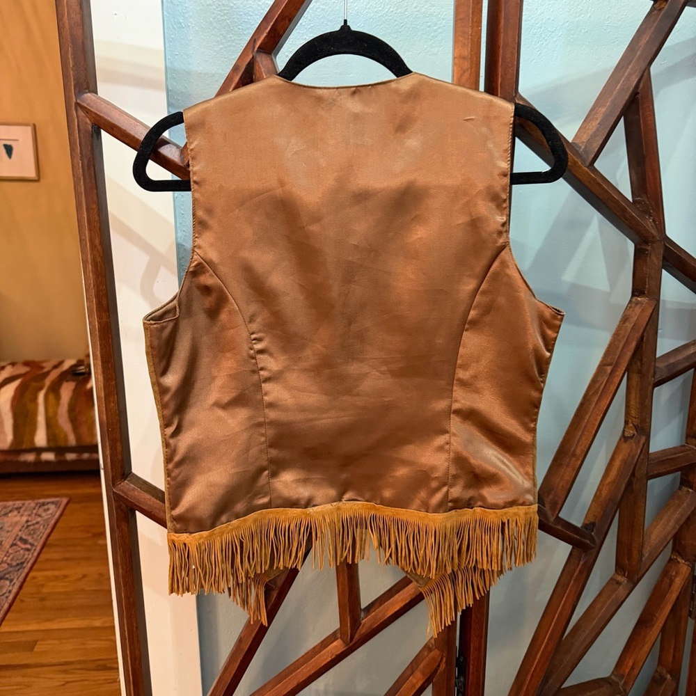 Vintage Brown Leather & Suede Fringe Vest - Picture 3 of 3